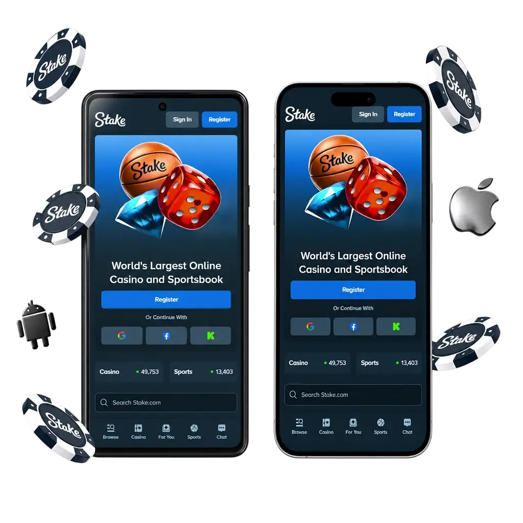 Stake app download screen for Android APK and iOS, featuring Nigeria casino and sportsbook access