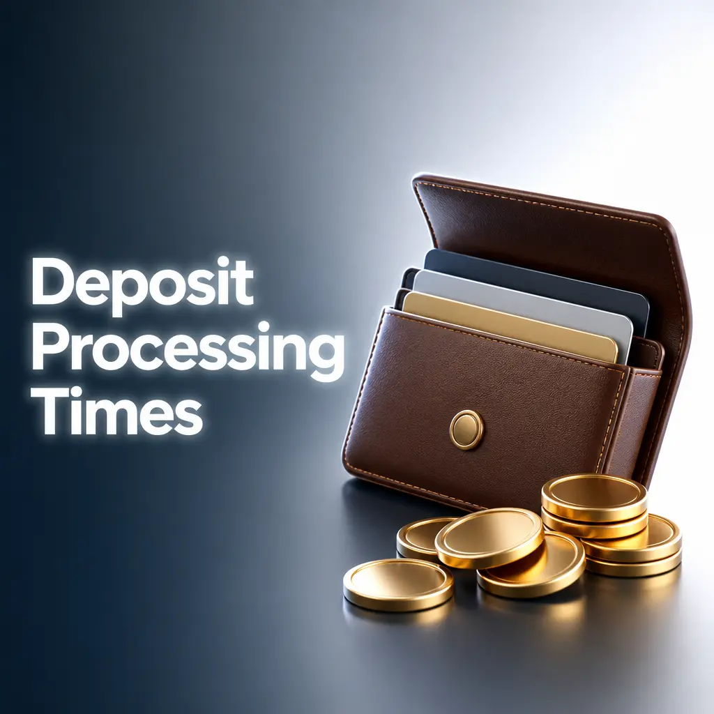 Chart showing crypto, bank transfer, and card deposit processing times, from instant to 30 minutes