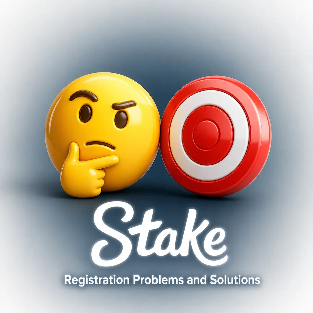 Table listing common Stake registration issues and solutions, including SMS code, email, currency, and verification problems.